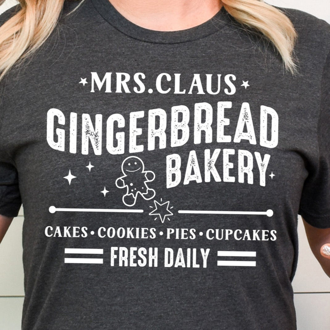 Mrs. Claus Gingerbread Bakery- Single Color (white)- 11.5" wide Plastisol Screen Print Transfer