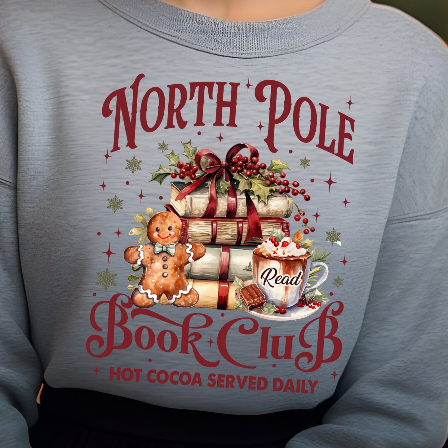 North Pole Book Club Hot Cocoa Served Daily- 11" wide DTF Transfer