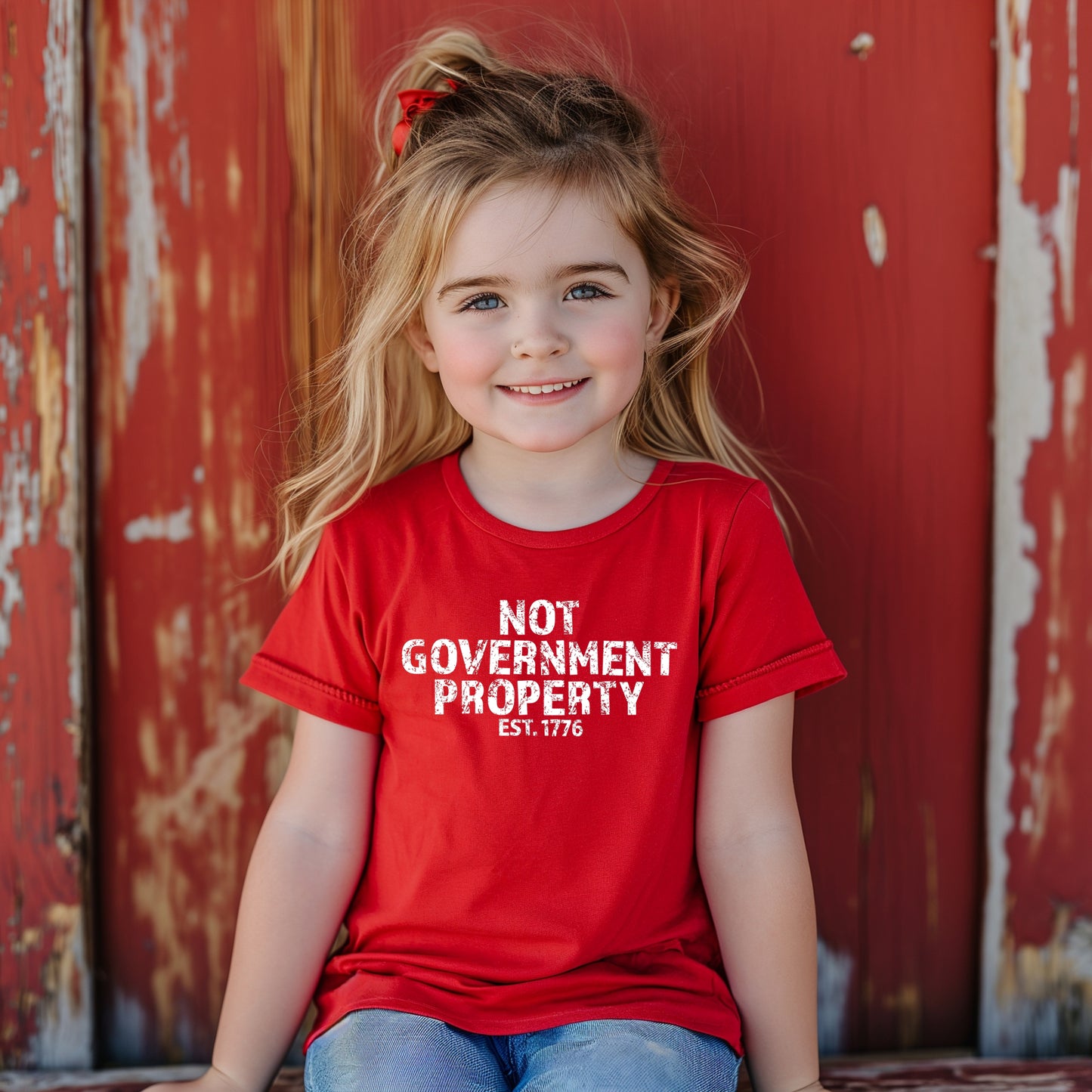 Not Government Property (infant/toddler)- Single Color (white)- 5.5” wide Screen Print Transfer