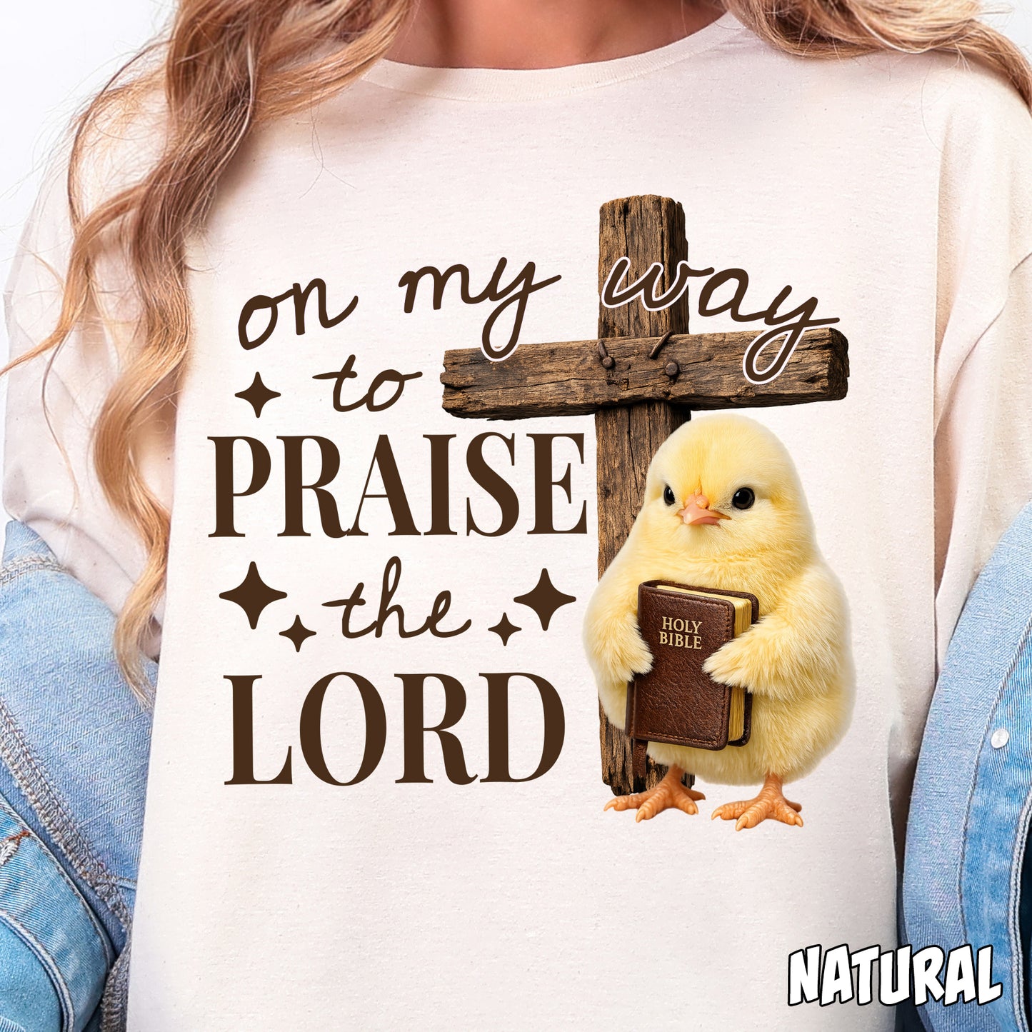 On My Way to Praise the Lord Chick-Full Color DTF Transfer