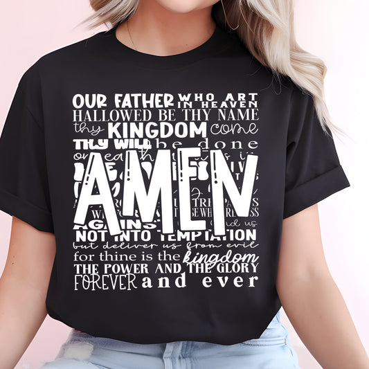 Amen- Lord's Prayer- Single Color (white)- 11.5" wide Plastisol Screen Print Transfer