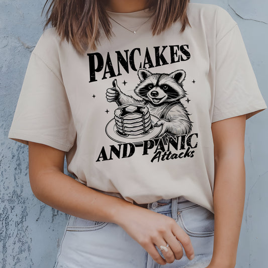 Pancakes and Panic Attacks- Single Color (black)- 11.5" wide Plastisol Screen Print Transfer