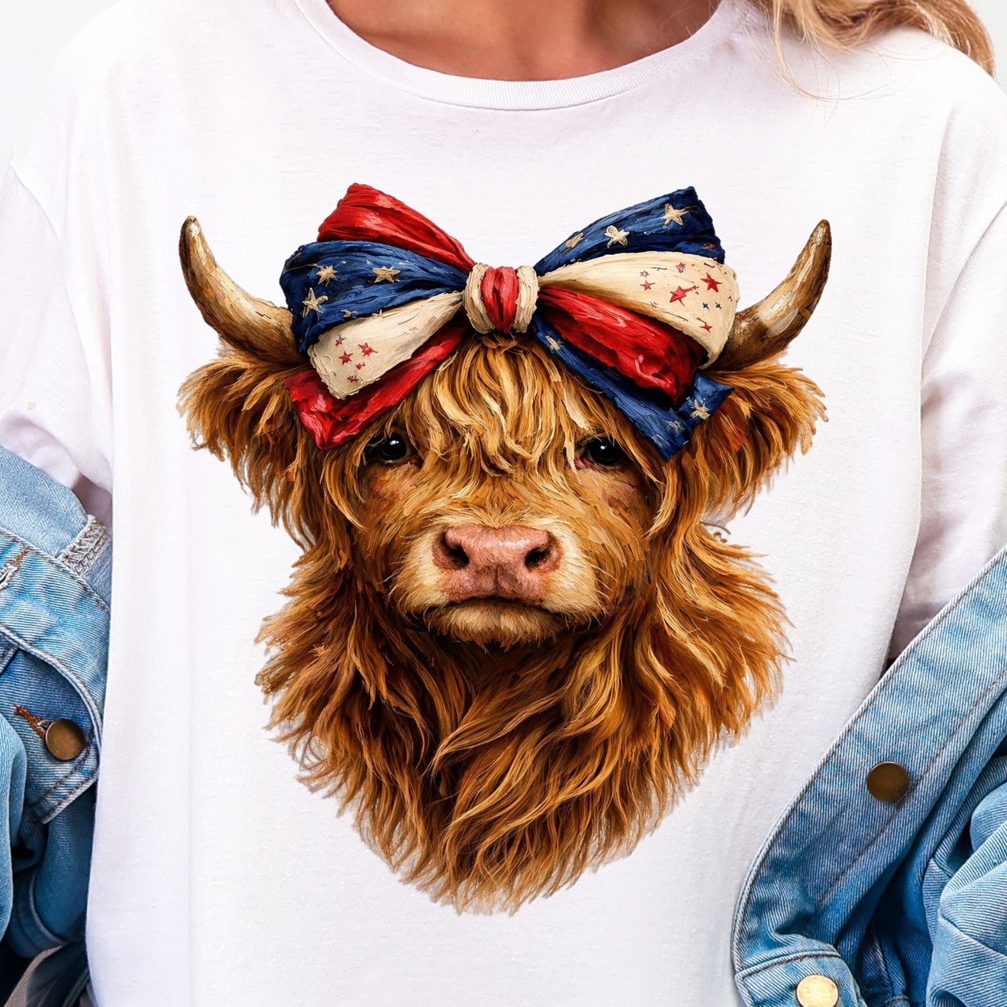 Patriotic Highland Cow-Full Color DTF Transfer