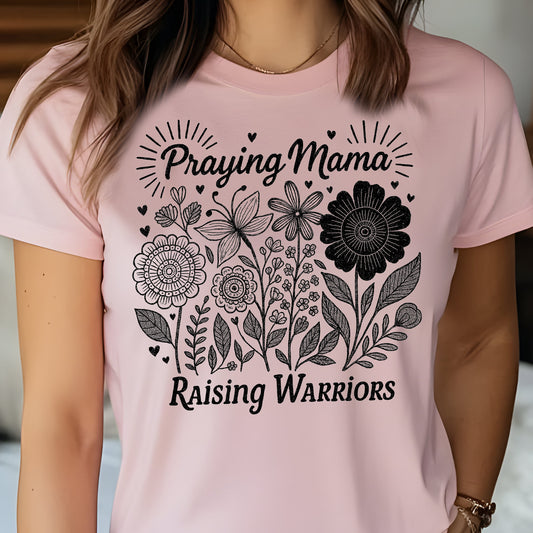 Praying Mama Raising Warriors- Single Color (black)- 11.5" wide Screen Print Transfer