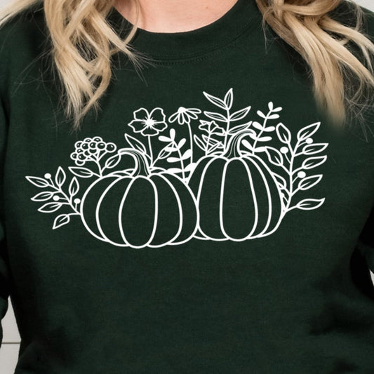 Pumpkin Flowers- Single Color (white)- 11.5" wide Screen Print Transfer