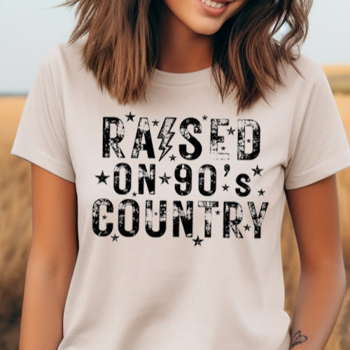 Raised On 90's Country- Single Color (black)- 11.5" wide Plastisol Screen Print Transfer