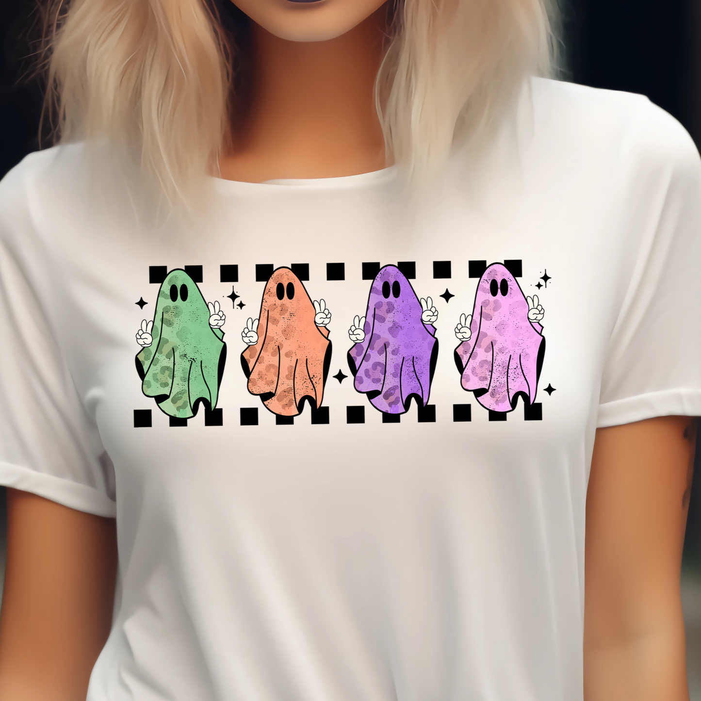 Retro Ghosts- Glow in the Dark *full color matte clear film*- 11.5" wide Plastisol Screen Print Transfer