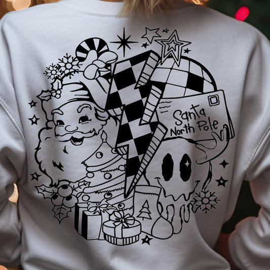 Retro Christmas- Single Color (black)- 11.5" wide Plastisol Screen Print Transfer