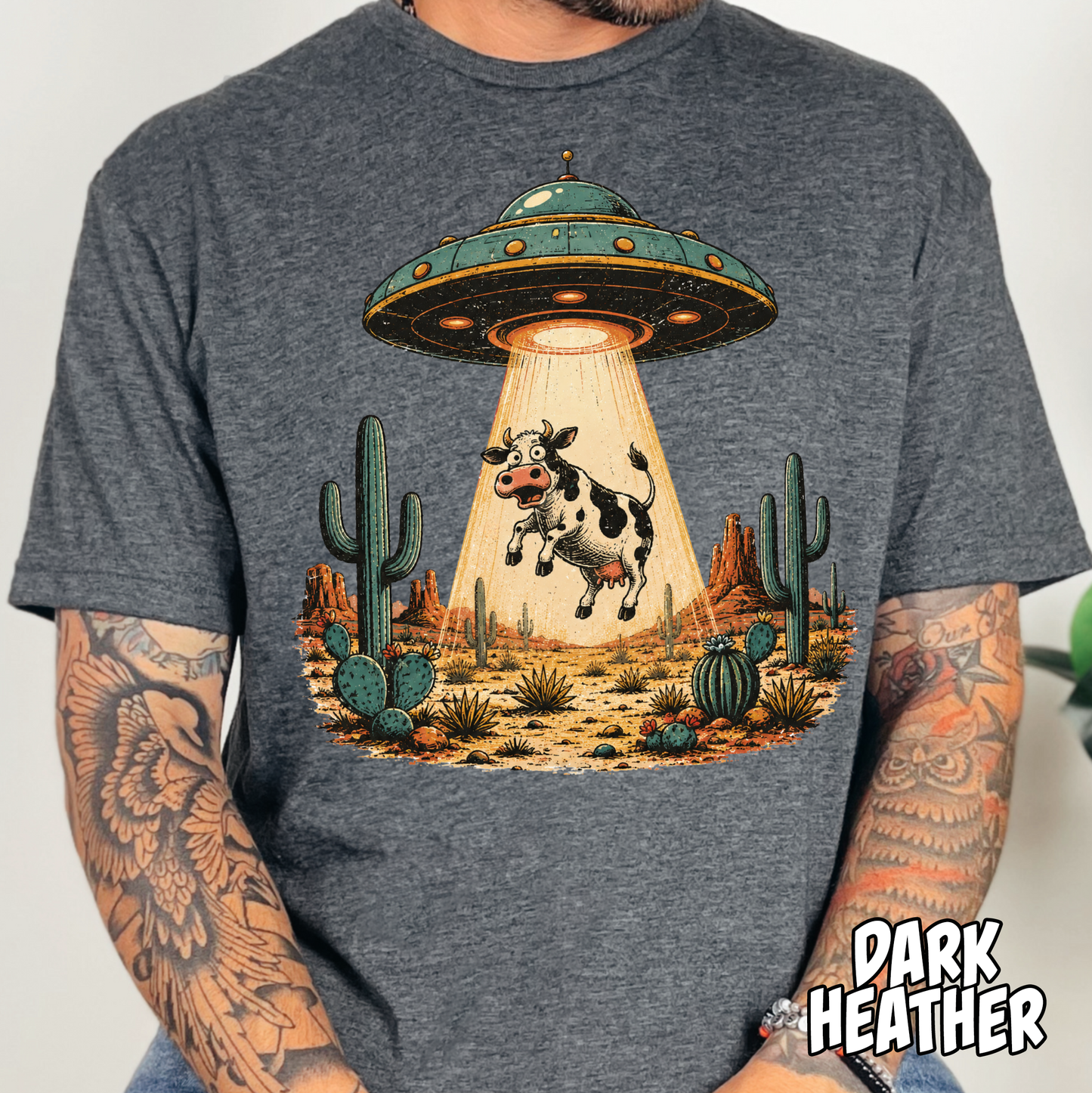 Retro UFO Cow- Full Color DTF Transfer