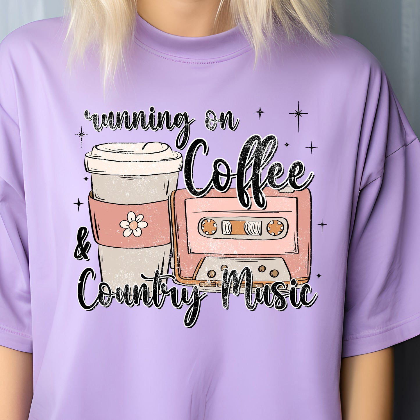 Running on Coffee & Country Music- 11" wide DTF Transfer