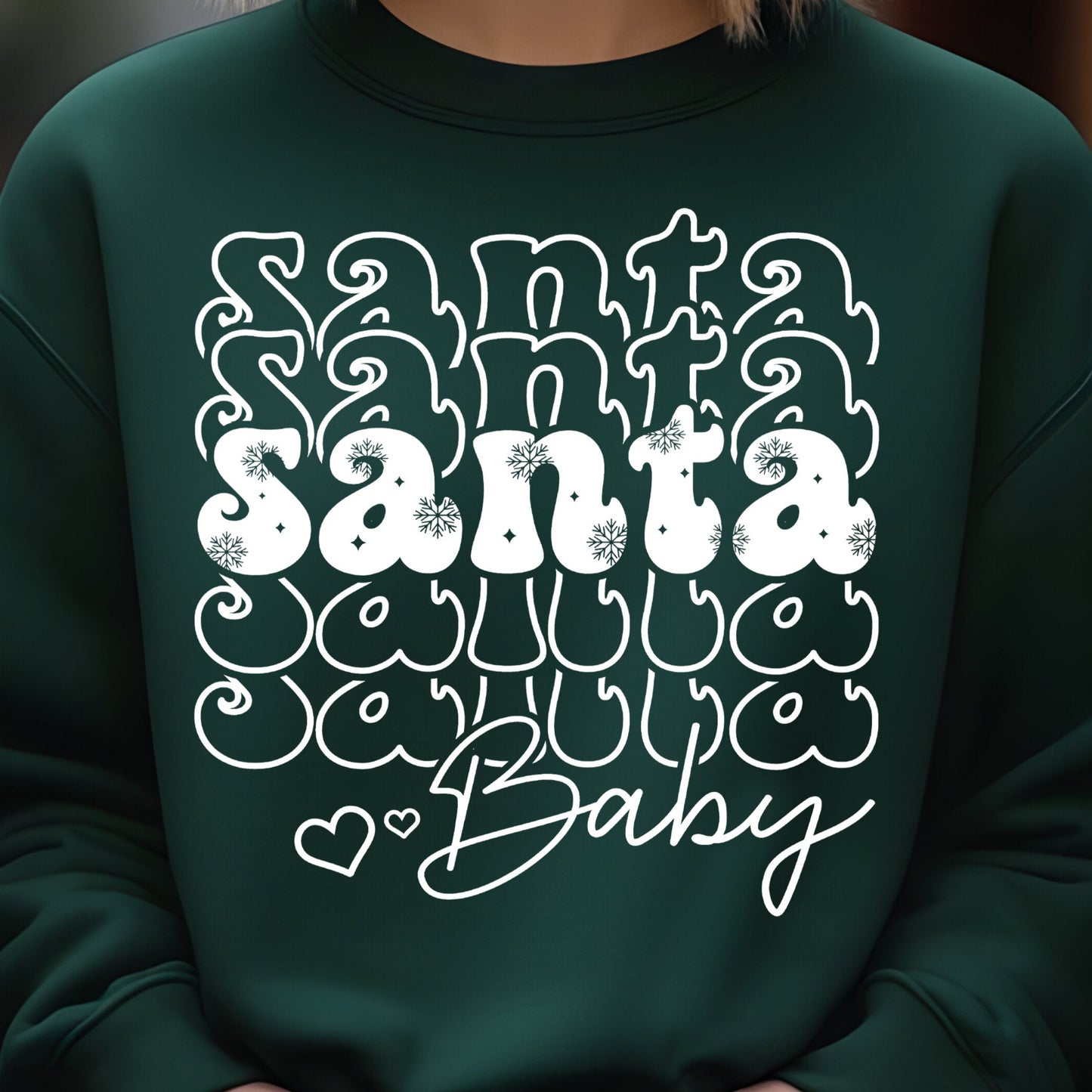 Stacked Santa Baby- Single Color (white)- 11.5" wide Plastisol Screen Print Transfer