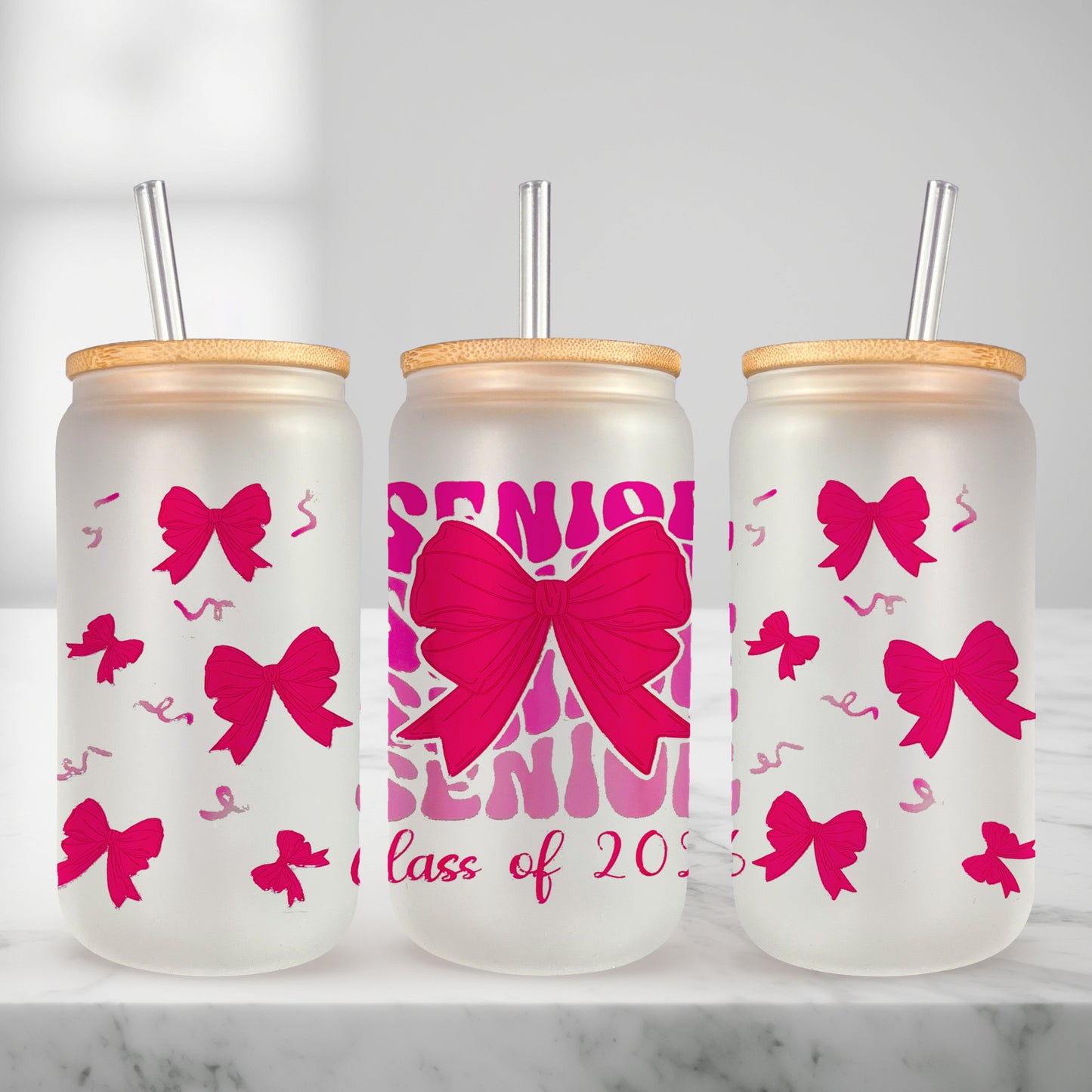 Senior Class of 2026 Pink Bow UV DTF- 16oz Cup Wrap