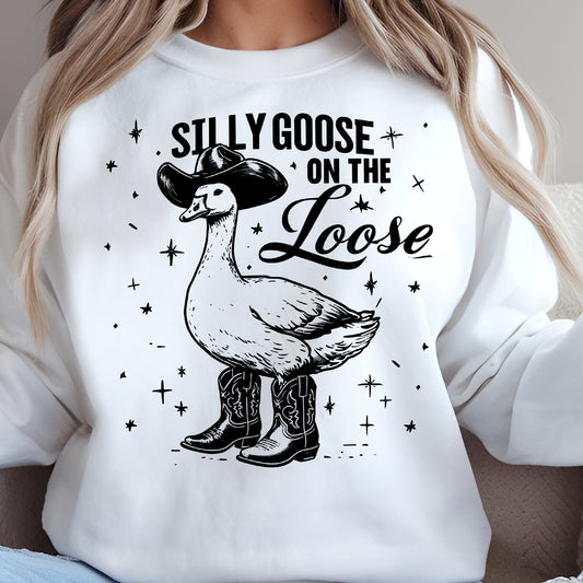 Silly Goose On the Loose- Single Color (black)- 11.5" wide Screen Print Transfer