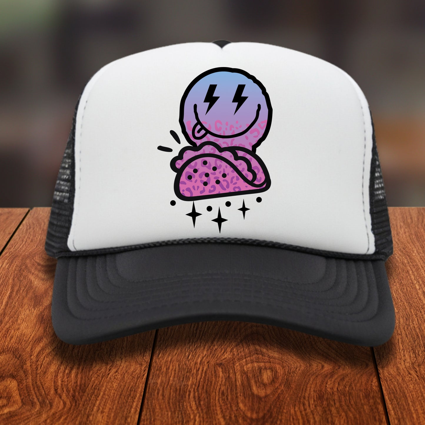 Smiles, Tacos & No Negativity (pocket/hat)- 2.75" wide x 4" tall DTF Transfer