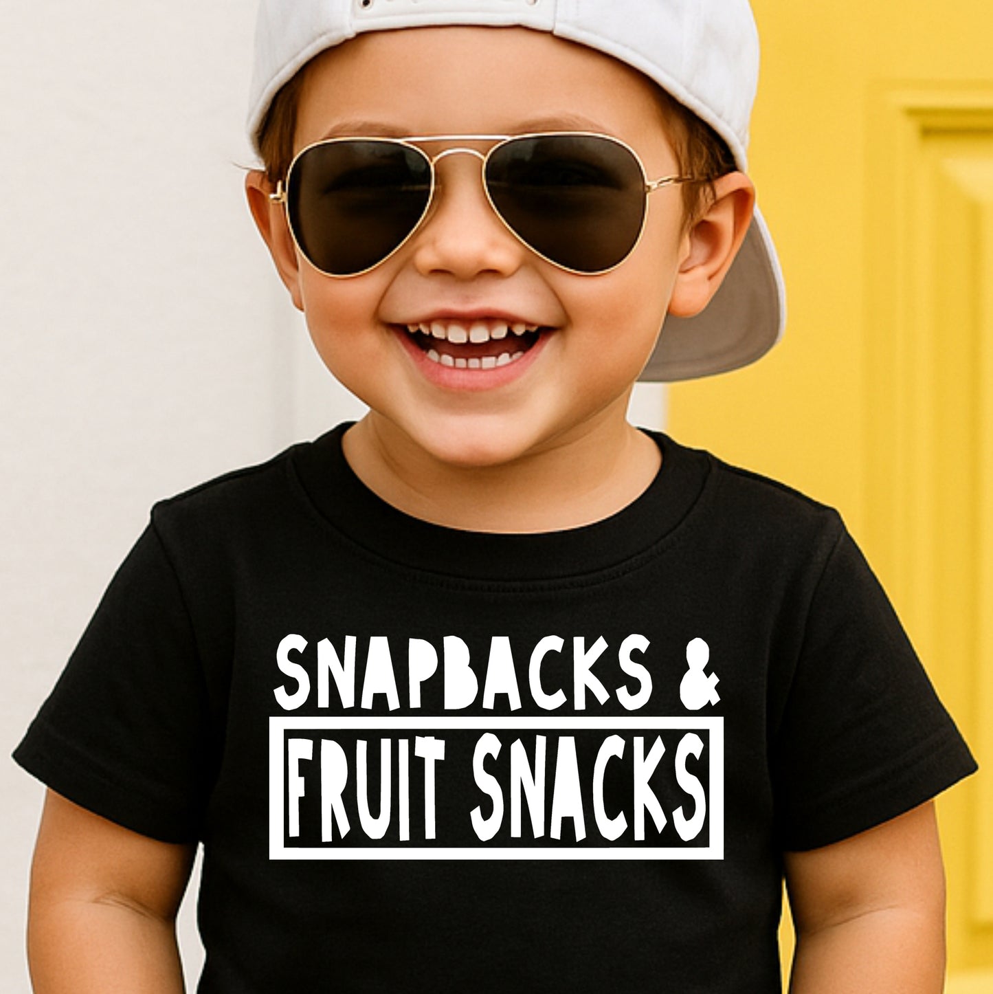 Snapbacks and Fruit Snacks (toddler)- Single Color (white)- 7.25” wide Screen Print Transfer