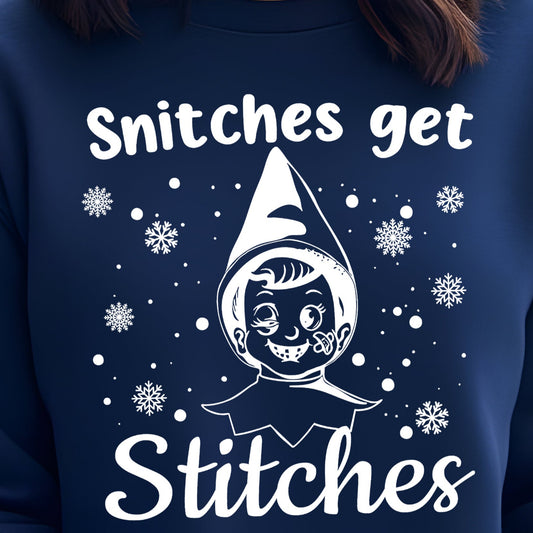 Snitches Get Stitches- Single Color (white)- 11.5" wide Plastisol Screen Print Transfer