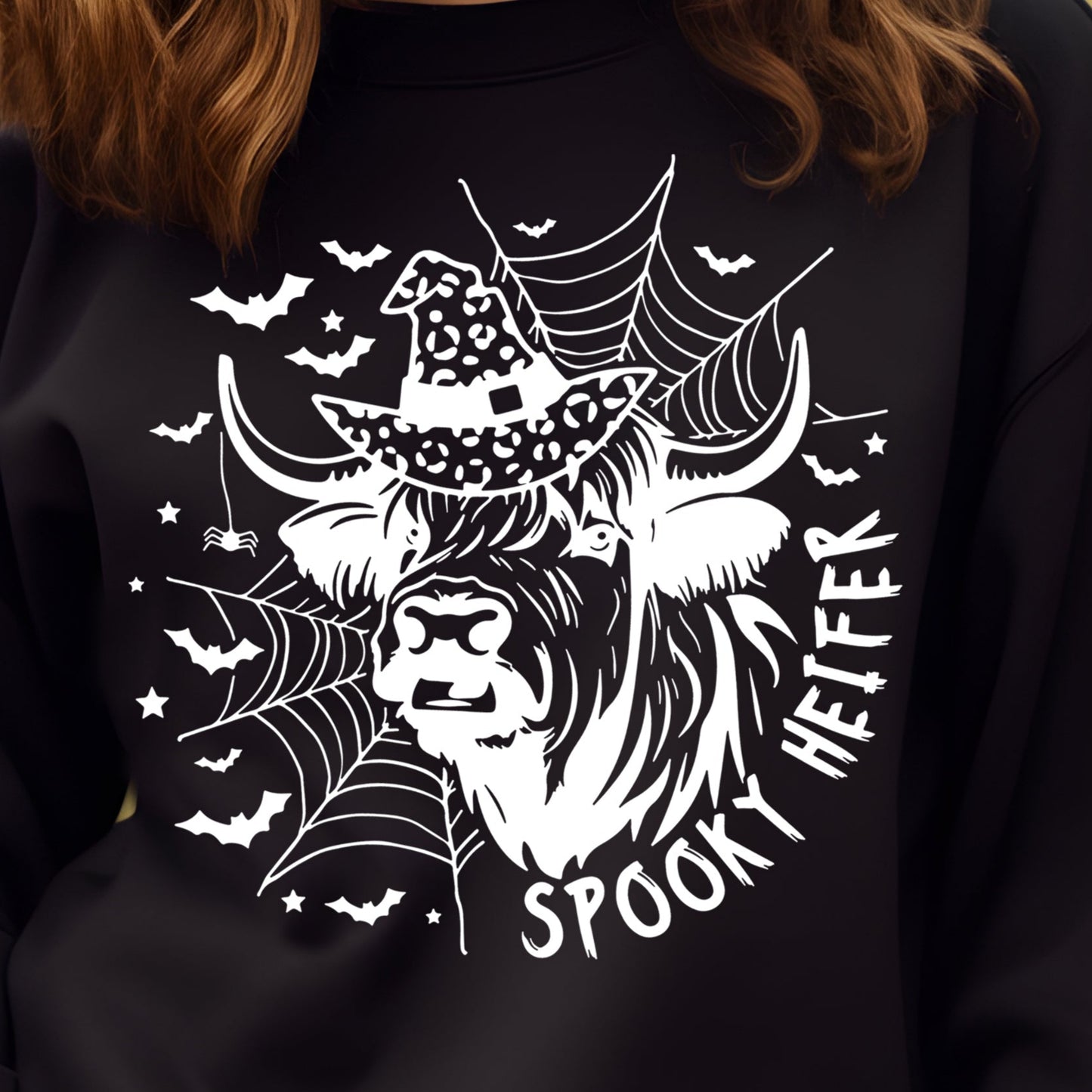 Spooky Heifer- Single Color (white)- 11.5" wide Plastisol Screen Print Transfer