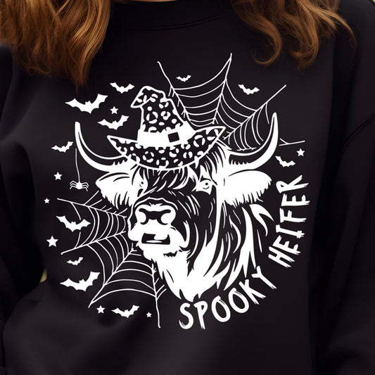 Spooky Heifer- Single Color (white)- 11.5" wide Plastisol Screen Print Transfer