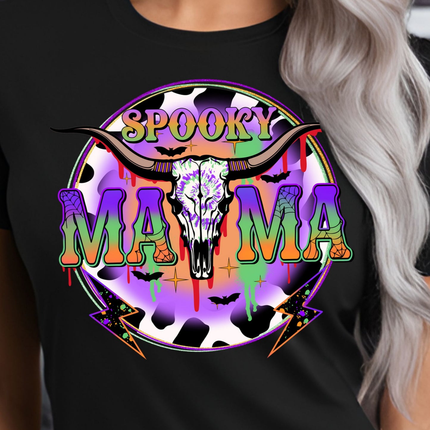Spooky Mama *GLOW IN THE DARK full color matte clear film*- 11.5" wide Plastisol Screen Print Transfer