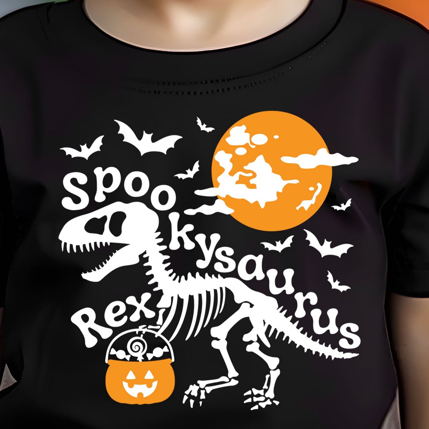 Spookysaurus Rex (toddler) *GLOW IN THE DARK full color matte clear film*- 7" wide Plastisol Screen Print Transfer