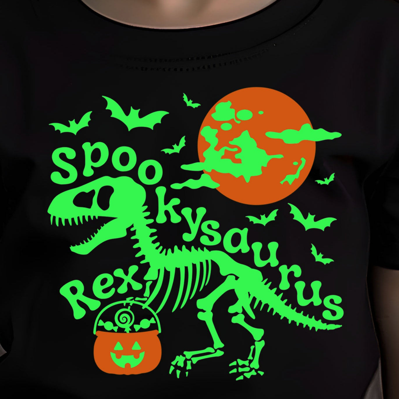 Spookysaurus Rex (toddler) *GLOW IN THE DARK full color matte clear film*- 7" wide Plastisol Screen Print Transfer