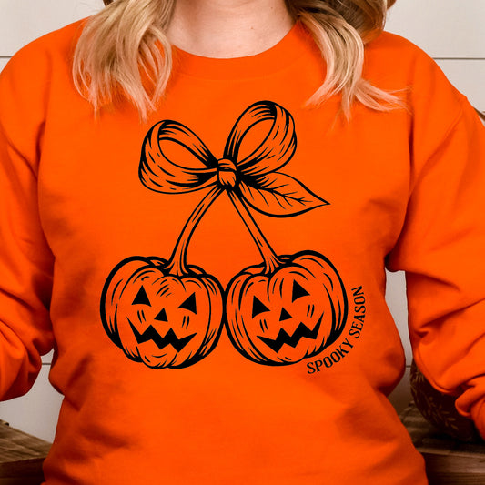 Spooky Season Pumpkin Cherries- Single Color (black)- 11.5” wide Single Color Transfer
