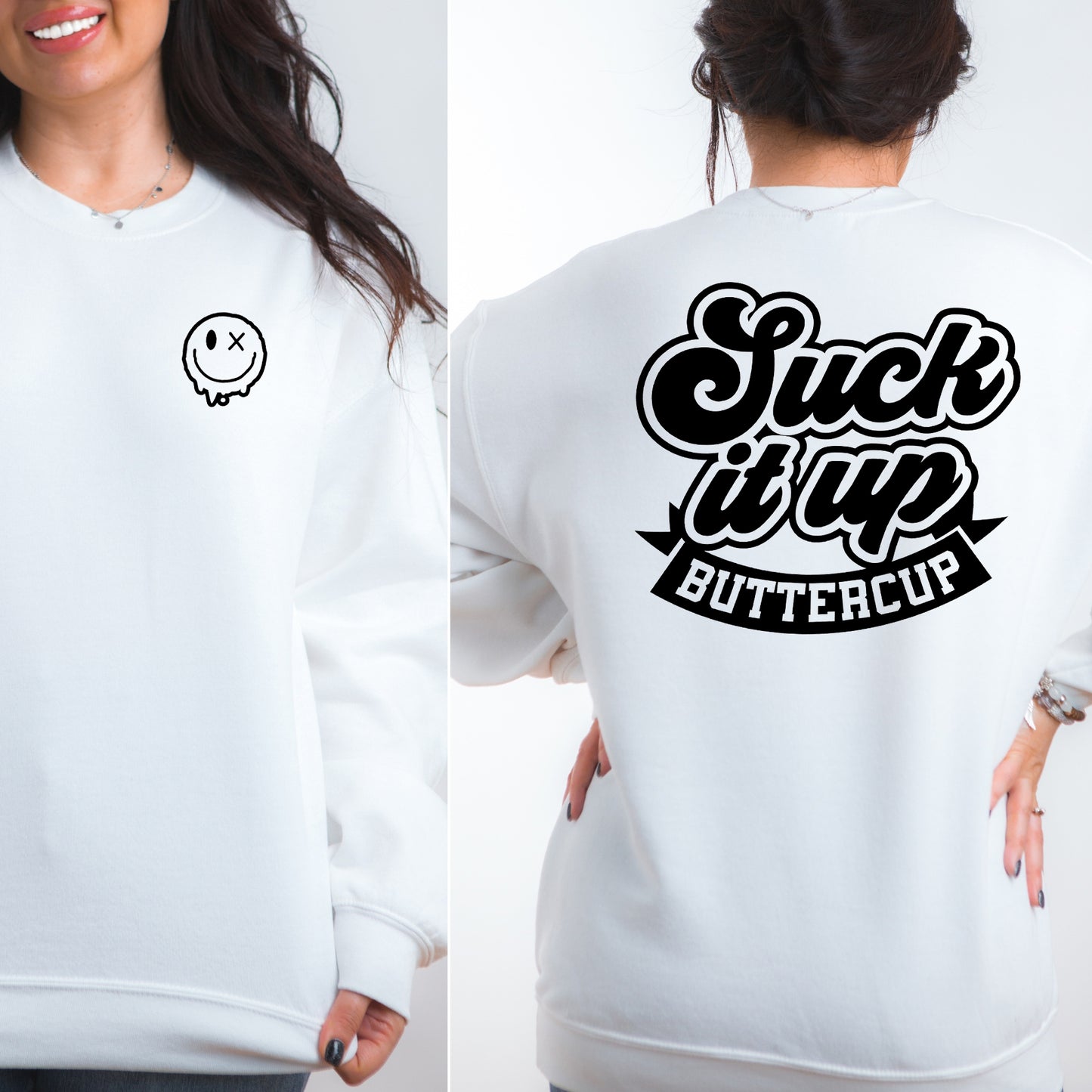 Suck it Up Buttercup with Pocket- Single Color (black)- 11.5" wide Plastisol Screen Print Transfer