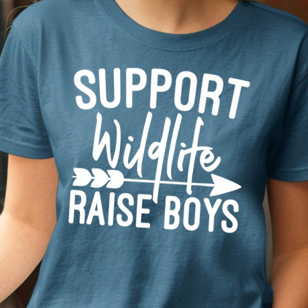 Support Wildlife, Raise Boys- Single Color (white)- 11.5" wide Plastisol Screen Print Transfer