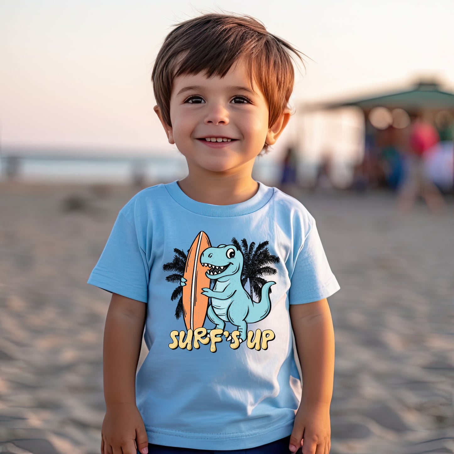 Surf's Up Blue Dino (toddler)- 7" wide DTF Transfer