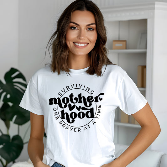 Surviving Motherhood One Prayer at a Time- Single Color (black)- 12" wide Plastisol Screen Print Transfer