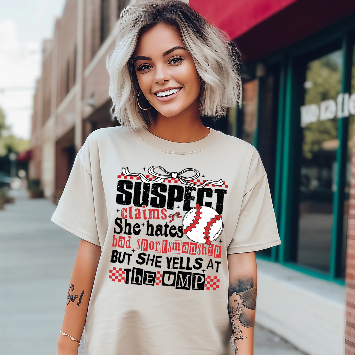 Suspect Claims She Hates Bad Sportsmanship but Yells at the Ump- 11" wide DTF Transfer