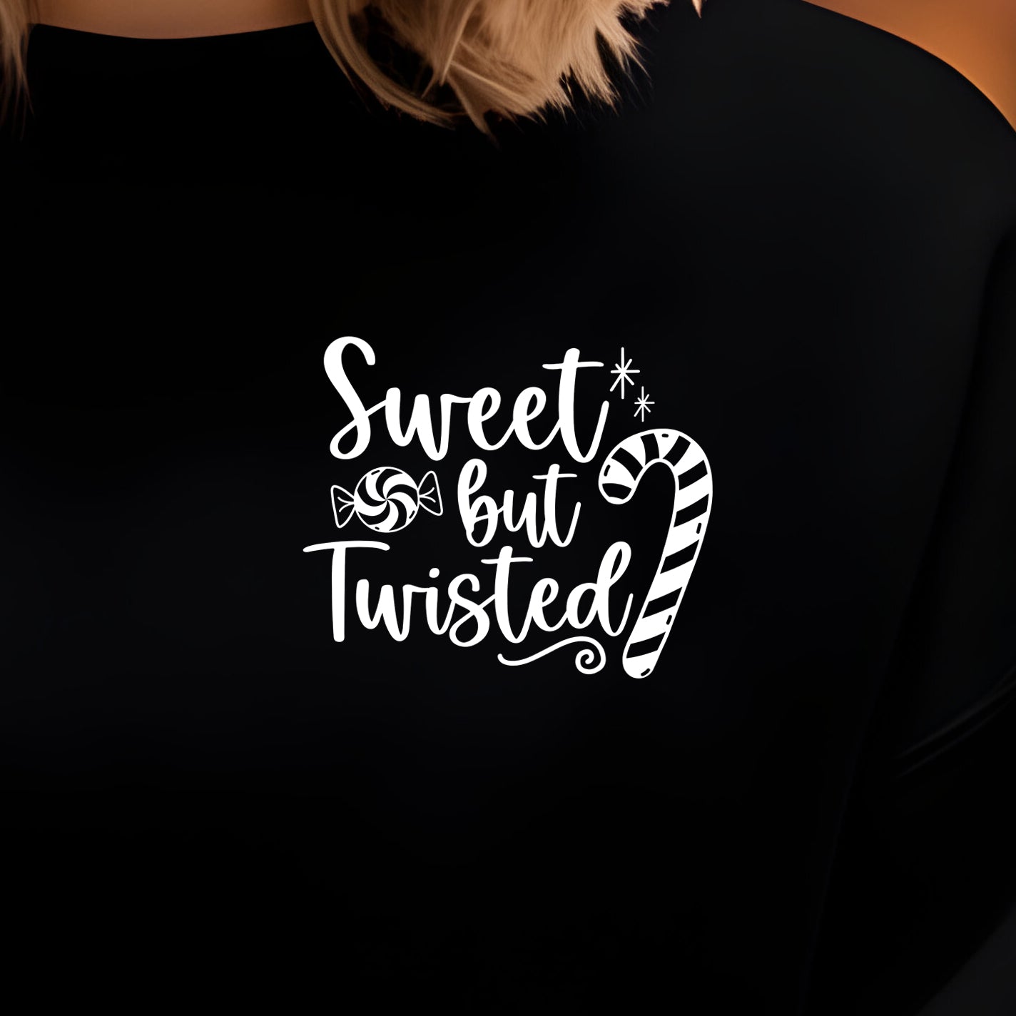 Sweet but Twisted (large pocket) - Single Color (white)- 3.75" wide Screen Print Transfer