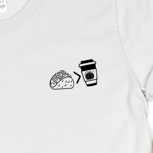 Tacos Are More Important Than Pumpkin Spice (Pocket)- Single Color (black)- 3” wide Screen Print Transfer