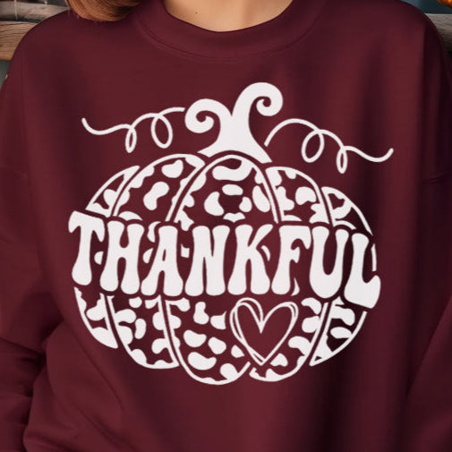 Thankful Leopard Pumpkin- Single Color (white)- 11.5" wide Screen Print Transfer