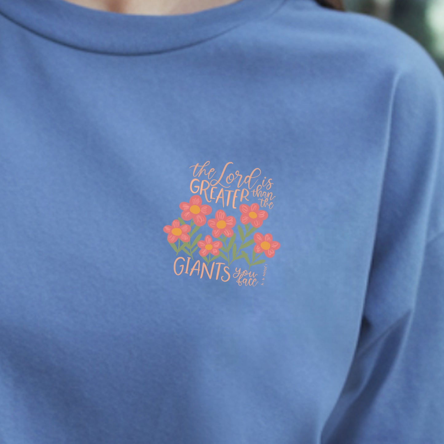 The Lord is Greater Than the Giants You Face (pocket/hat)- 3.2" wide DTF Transfer