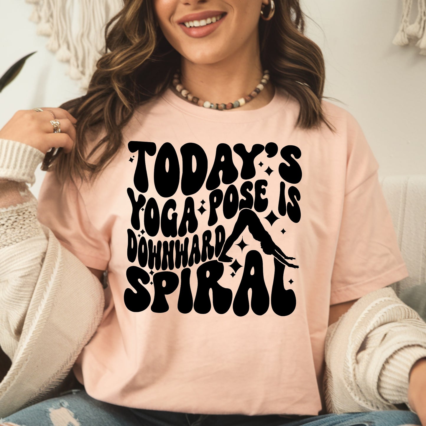 Today's Yoga Pose is Downward Spiral- Single Color (black)- 11.5" wide Plastisol Screen Print Transfer