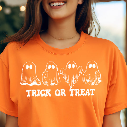 Trick or Treat Ghosts- Single Color (white)- 11.5" wide Plastisol Screen Print Transfer