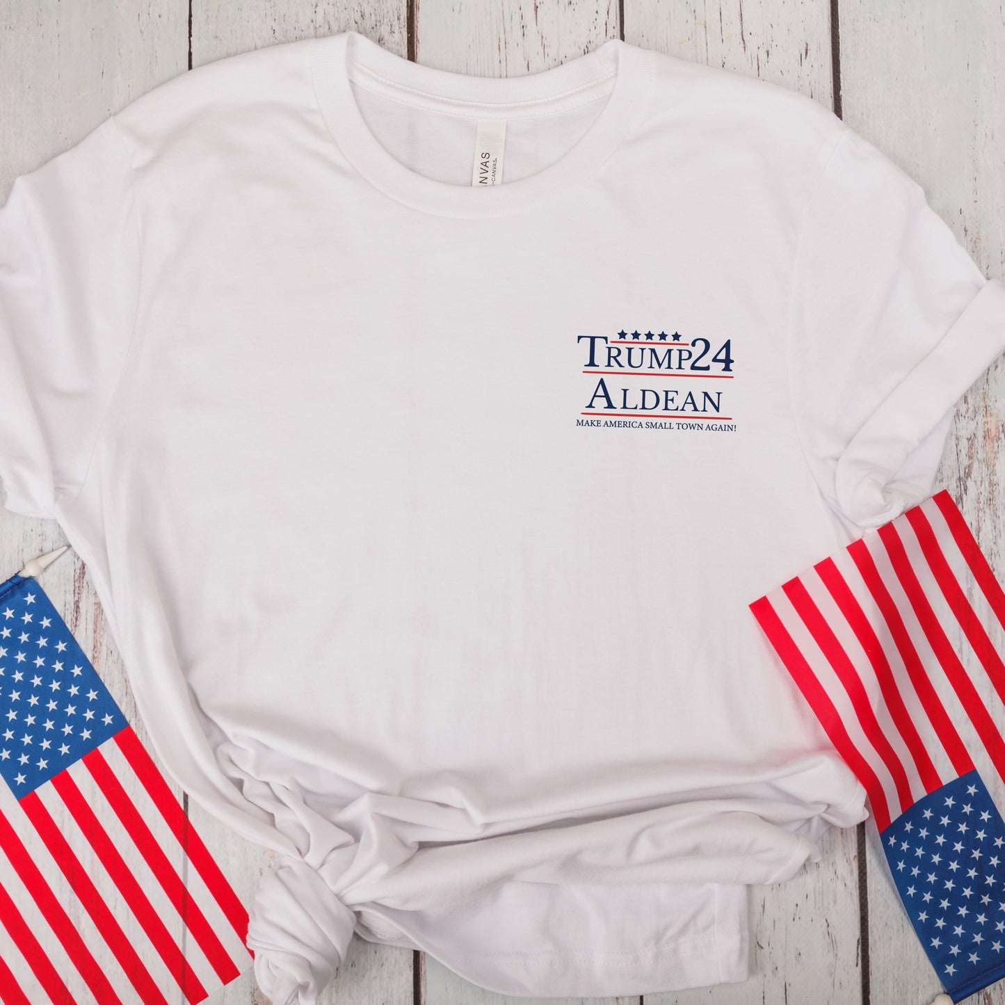 Trump, Aldean 2024- Make America Small Town Again (Pocket/Koozie) *full color matte clear film*- 3" wide Plastisol Screen Print Transfer