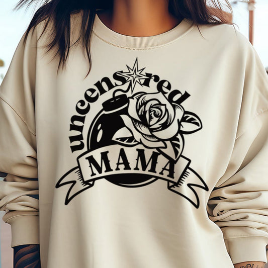 Uncensored Mama- Single Color (black)- 11.5" wide Plastisol Screen Print Transfer
