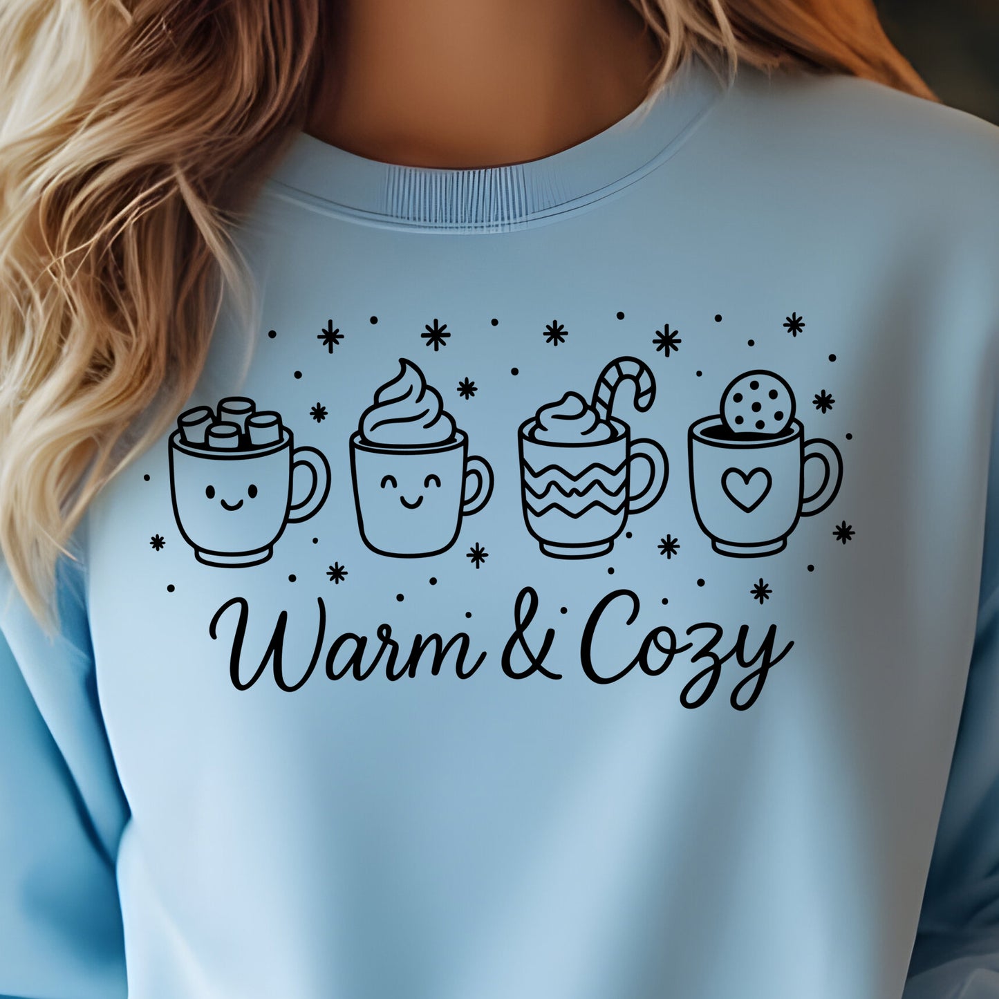 Warm & Cozy- Single Color (black)- 11.5” wide Screen Print Transfer