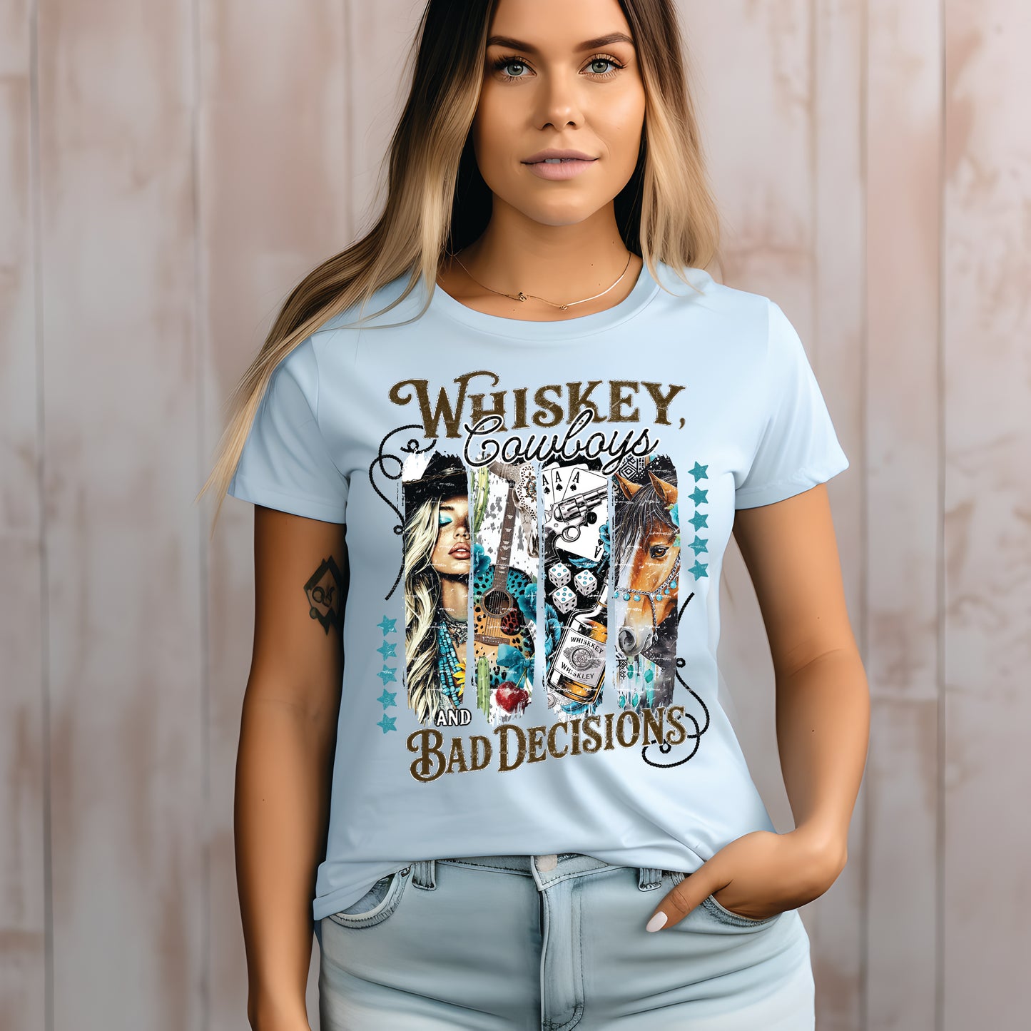 Whiskey, Cowboys and Bad Decisions- 11" wide DTF Transfer