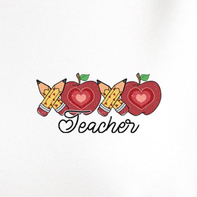 Teacher XOXO (Pocket/Koozie)- *full color matte clear film*- 3" wide Plastisol Screen Print Transfer