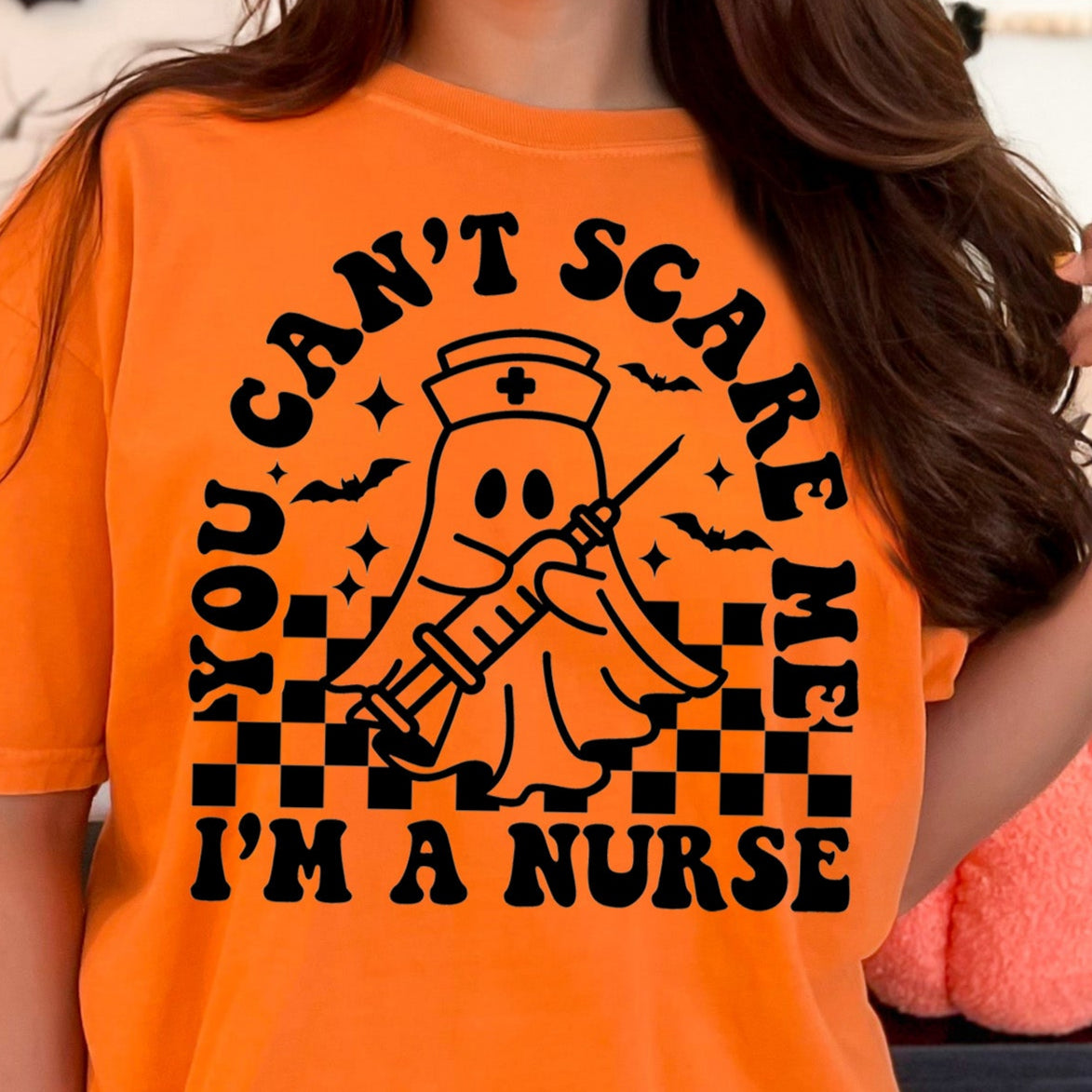 You Can't Scare Me, I'm a Nurse- Single Color (black)- 11.5" wide Plastisol Screen Print Transfer