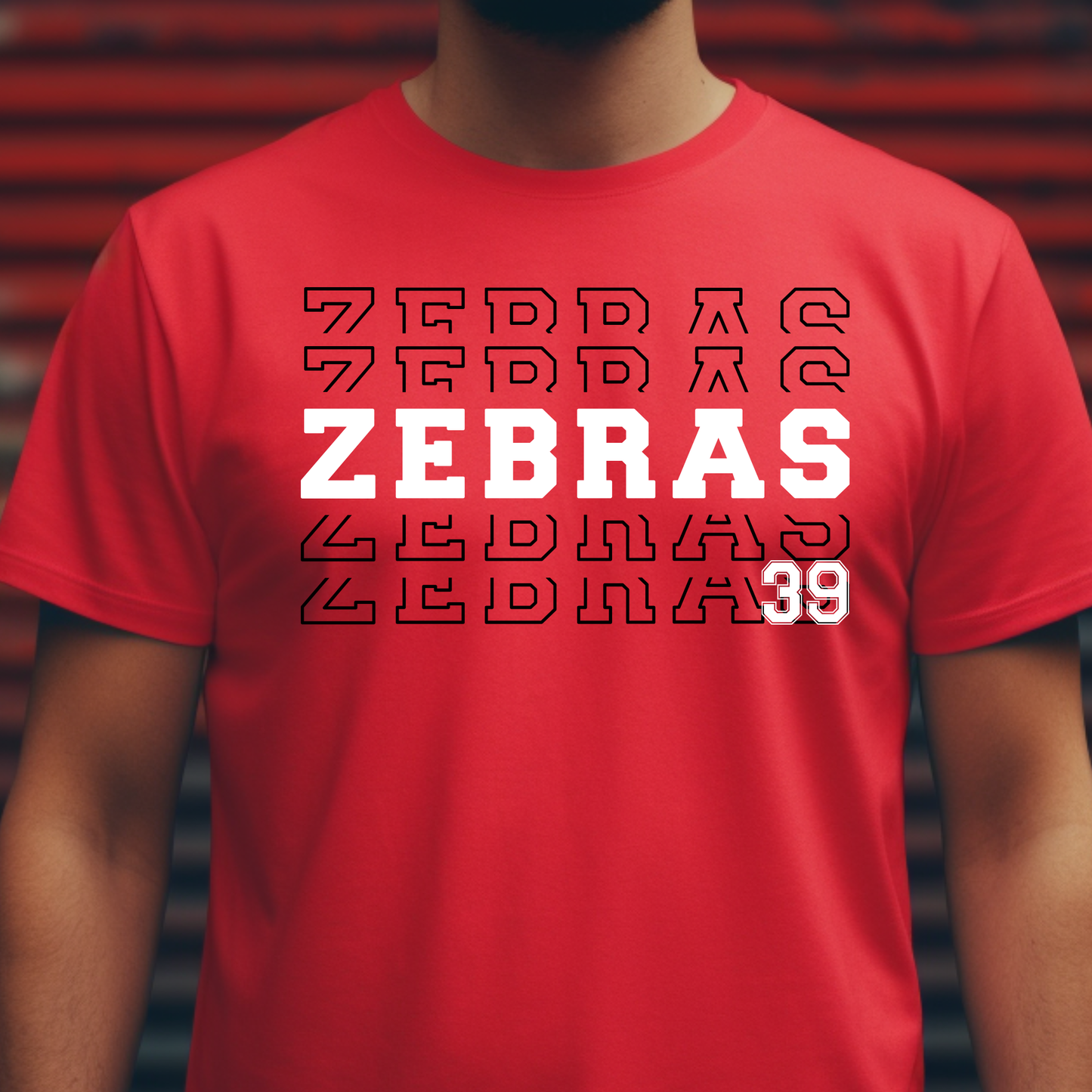 Claremore Zebras Stacked Tee - Red