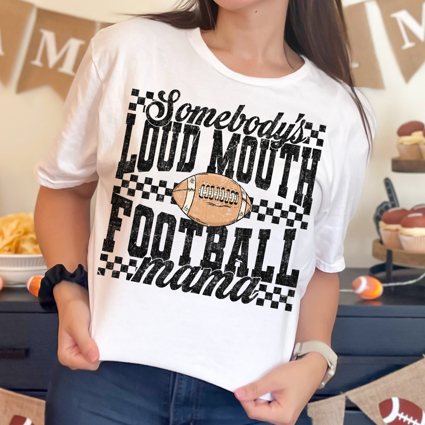 Somebody's Loud Mouth Football Mama - Full Color DTF Transfer - 0843