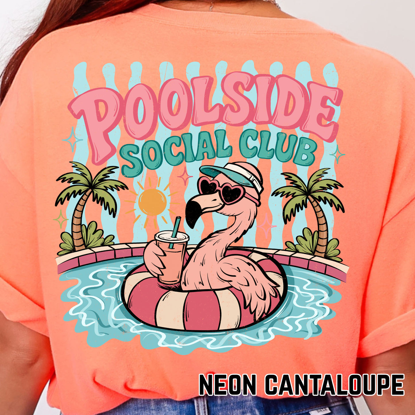 Poolside Social Club with stripes- Full Color DTF Transfer - 0636