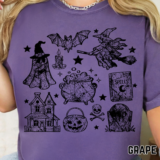 Distressed Halloween Icons - Single Color DTF Transfer - 0741