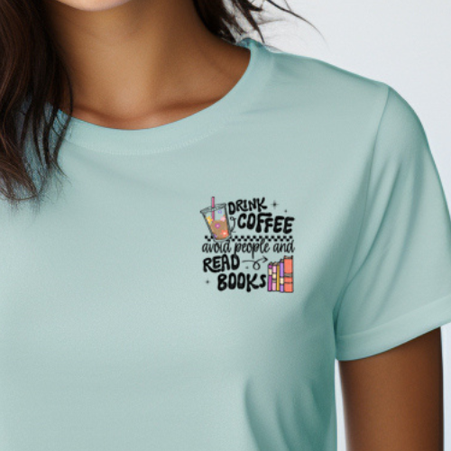 Drink Coffee, Avoid People and Read Books (pocket/hat)- 3.2" wide DTF Transfer