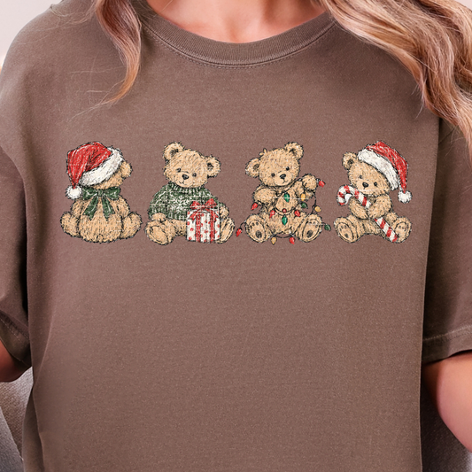 Vintage Christmas Bears - Full Color DTF Transfer - 0821