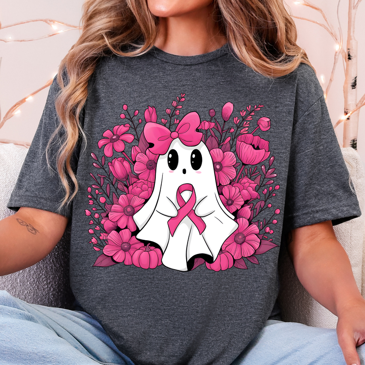 Ghost w/ Pink Ribbon - Full Color DTF Transfer - 0928